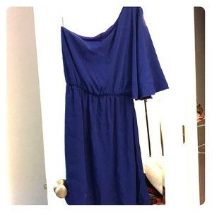 One shoulder navy dress
